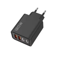   120W 4 portos fekete Type-C és 3.0 USB fali hálózati gyorstöltő