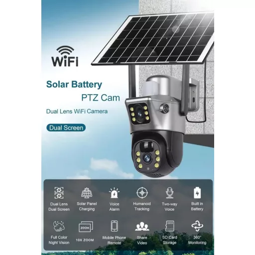 8MP 4K WiFi PTZ Napelemes áramellátás Dupla Objektív 10X Zoom Biztonsági Kamera