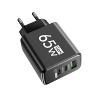 65W 1xUSB-A 1xUSB-C 1xUSB-PD fekete fali töltő