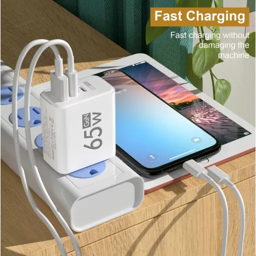 65W 1xUSB-A 1xUSB-C 1xUSB-PD fekete fali töltő
