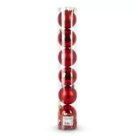   Artezan Karácsonyfadísz Gömb 8cm Cső Piros 7db/doboz +2m Gyöngyfüzér
