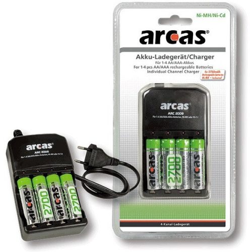 ARCAS 2009 töltő+4db 2700mAh AA HR6 ceruza tölthető elem