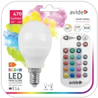   Avide Smart 4,9W (40W) E14 RGB+W IR Távirányítóval 2700K  ASMG14RGBW-4.9W-RC G45/P45 LED kisgömb izzó