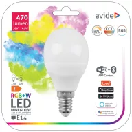   Avide Smart 4,9W (40W) E14 RGB+W WIFI+BLE APP Control 2700-6500K ASMG14RGBW-4.9W-WIBLE G45/P45 LED kisgömb izzó