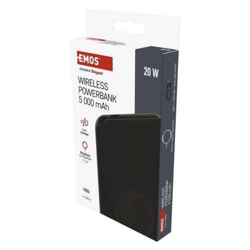 EMOS Powerbank WI 521, 5 000 mAh, 20 W+Wireless, fekete