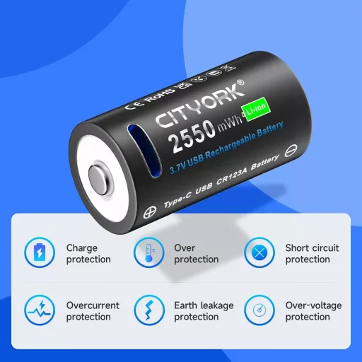 CITYORK 16340 16350 700mAh RCR123A micro USB újratölthető 3,7V Lithium fotóelem