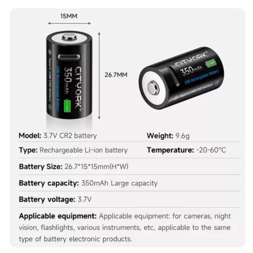CITYORK RCR2 350mAh 15270 USB-C 3,7V Lithium tölthető fotó elem