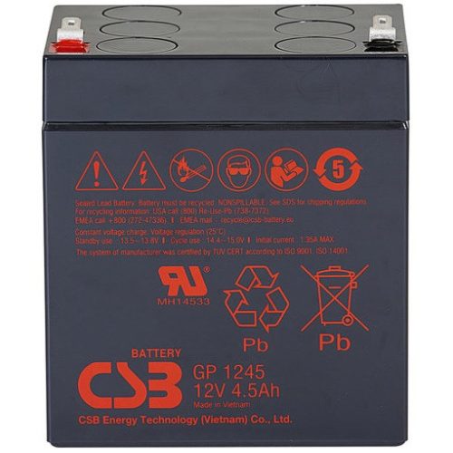 12V 4,5Ah CSB GP1245 vagy HR1221W F2 zselés akkumulátor