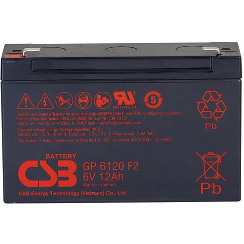 CSB GP6120 F2 6V 12Ah zárt ólomsavas akkumulátor