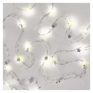    LED karácsonyi fényfüzér ezüst – csillagok, 1,9 m, 2x AA, beltéri, meleg fehér, időzítő DCGW07