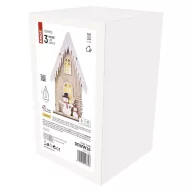    LED dekoráció, fa – házikó hóemberekkel, 28,5 cm, 2x AA, beltéri, meleg fehér, időzítő DCWW18