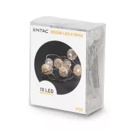   Entac Karácsonyi Beltéri Füzér Áttetsző Műanyag golyó 10 LED meleg fehér 1,3m 