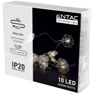   Entac Karácsonyi Beltéri Műanyag Füzér Hópehely 10 LED meleg fehér 1,3m