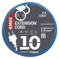    Fagyásálló hosszabbító kábel 10 m / 1 aljzat / fekete / gumi / 230 V / 1,5 mm2 P01510W