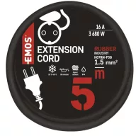   EMOS 5m/1 aljzat/fekete/gumi-neoprén/250V/1,5mm2 P01805 Kültéri hosszabbító