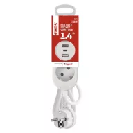   EMOS 1,4m / 2 aljzat / 2 ×USB-A / 1 ×USB-C / fehér / PVC / 1,5mm2 P02214E hosszabbító