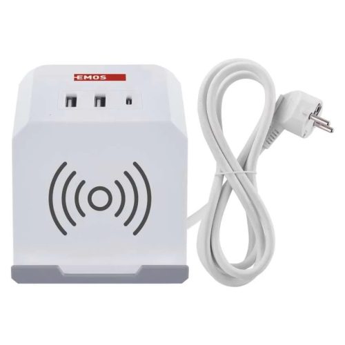  Hosszabbító - kocka 2 m / 2 aljzat / fehér / 2×USB-A+1×USB-C+Qi / 1,5 mm2 P0222CQ