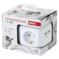   Hosszabbító - kocka 1,9 m / 4 aljzat / fehér / PVC / USB / 1,5 mm2 P04219GU