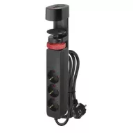   Hosszabbító kábel 1,5 m/3 aljzat/kapcsoló/asztalra szerelhető/USB/fekete/PVC/1,5 mm2 P1321PD