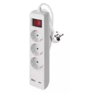  Hosszabbító 2 m / 3 aljzat / kapcsolós / fehér / 1× USB-A + 1× USB-C / 1,5 mm2 P1322CU