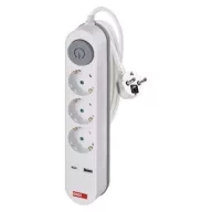   Hosszabbító 2 m / 3 aljzat / kapcsolós / fehér / 1× USB-A + 1× USB-C / 1,5 mm2 P1322PD