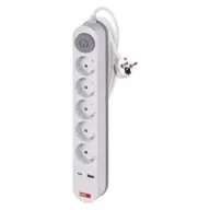   Hosszabbító 3 m / 5 aljzat / kapcsolós / fehér / 1× USB-A + 1× USB-C / 1,5 mm2 P1523PD