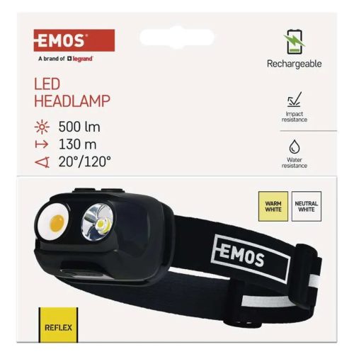 EMOS COB LED P3542 500lm 130m Li-pol 1200mAh tölthető fejlámpa