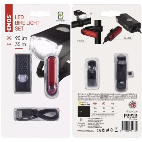 EMOS P3923 tölthető fehér-piros led kerékpár lámpa szett
