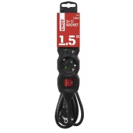    Hosszabbító 1,5 m / 3 aljzat / kapcsolós / fekete / PVC / 1,5 mm2 PC1321R