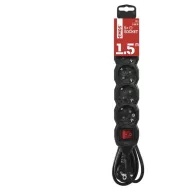   Hosszabbító 1,5 m / 5 aljzat / kapcsolós / fekete / PVC / 1,5 mm2 PC1521R