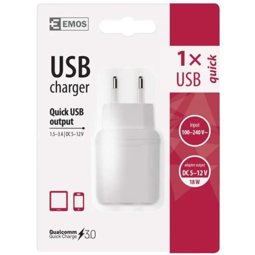 EMOS V0123 univerzális QUICK 3A 18W USB hálózati töltő