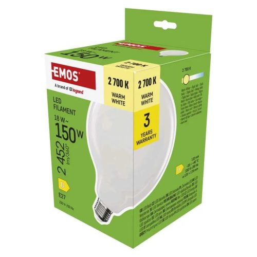  LED izzó Filament G125 / E27 / 18 W (150 W) / 2452 lm / Meleg fehér ZF2D82