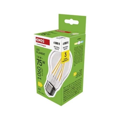 LED izzó Filament A60 / E27 / 7,8 W (75 W) / 1060 lm / Természetes fehér ZF5D53