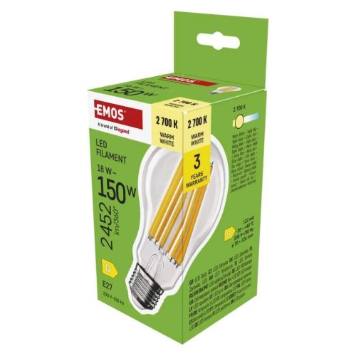  LED izzó Filament A70 / E27 / 18 W (150 W) / 2452 lm / Meleg fehér ZF5D82