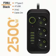 1,5m hosszabbító 3 dugalj+USB fekete elosztó