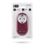   Entac EPAG-1EE-2USB-BR 1 Földelt Aljzat 2 USB Burgundi Vörös Hálózati Adapter