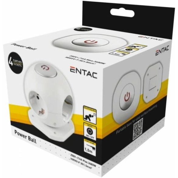 Entac Power Ball H05VV-F 3G1.5mm2 gömb elosztó, 2XUSB