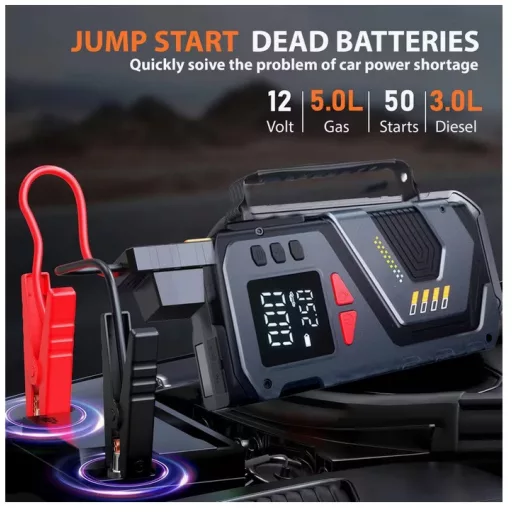 Hordozható autó bikázó akku indításrásegítő gumiabroncs felfújó powerbank