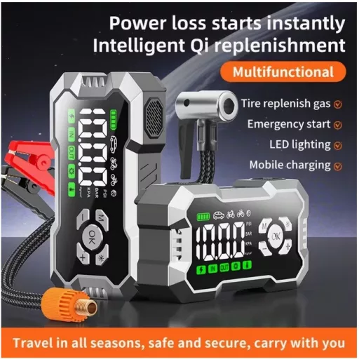 Hordozható autó bikázó indításrásegítő powerbank gumiabroncs felfújó