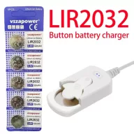   Gombelem töltő fehér + 5db LIR2032 3,6V 32mAh Li-ion gombelem akkumulátor