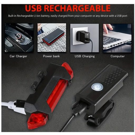 Led USB első-hátsó kerékpár lámpa szett