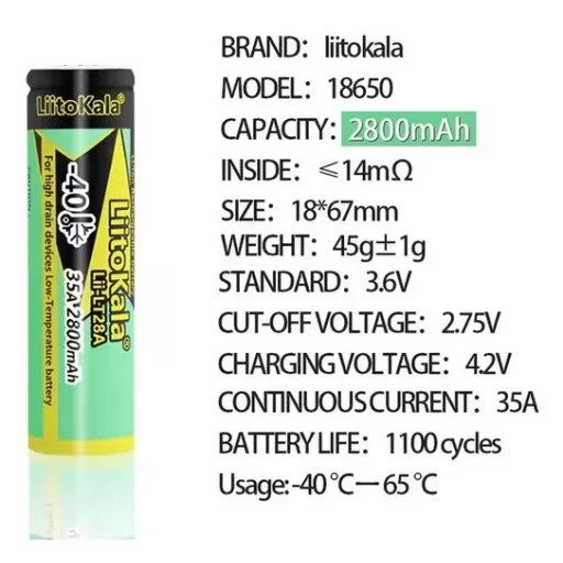 18650 2800mAh 35A LiitoKala ipari 3,7V Li-ion akkumulátor
