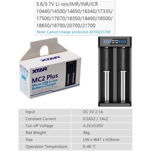 Xtar MC2 Plus 18650 3,6V/3,7V Li-ion akkumulátor töltő
