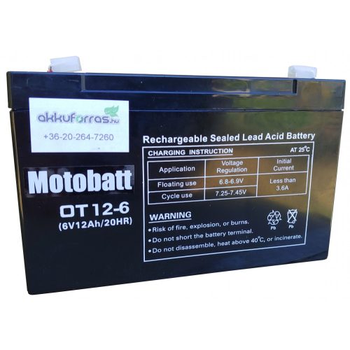 6V 12Ah MotoBatt OT12-6 zselés akkumulátor