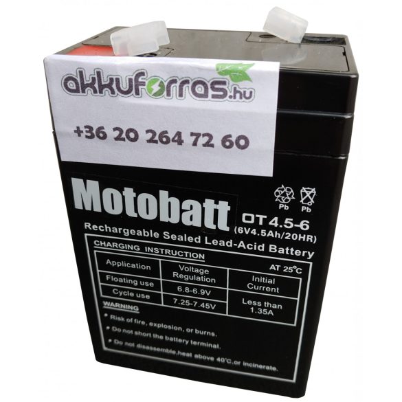 MotoBatt 6V 4,5Ah OT6-4.5 gondozásmentes akkumulátor