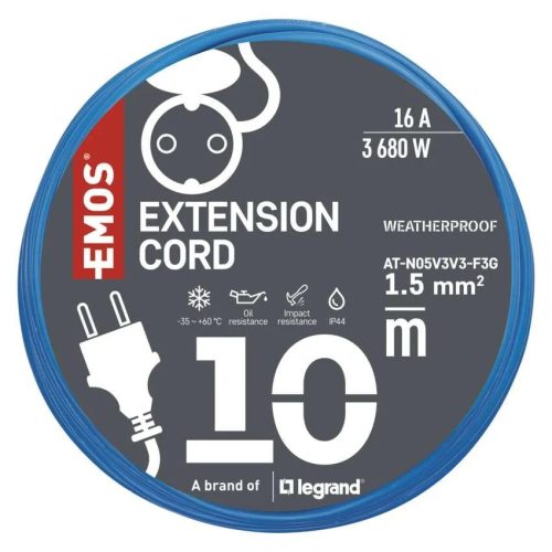  Fagyásálló hosszabbító kábel Cord 10 m / 1 socket / black / silicon / 230 V / 1,5 mm2 P01510W