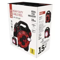   Kültéri kábeldob 15 m / 4 aljzat / gumi-neoprén / 230 V / 1,5 mm2 LED fényvisszaverővel P08215