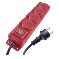   Hosszabbító 10 m / 4 aljzat / kapcsolós / fekete-piros / gumi-neoprén / 1,5 mm2 P14201