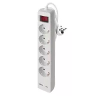   Hosszabbító 3 m / 5 aljzat / kapcsolós / fehér / 1× USB-A + 1× USB-C / 1,5 mm2