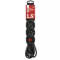    Hosszabbító 1,5 m / 4 aljzat / kapcsolós / fekete / PVC / 1,5 mm2 PC1421R